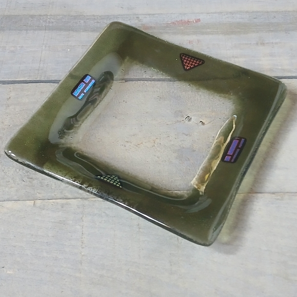 Kiln Art Fused Glass & Dichroic Trinket Dish Tray Signed - Picture 5 of 15